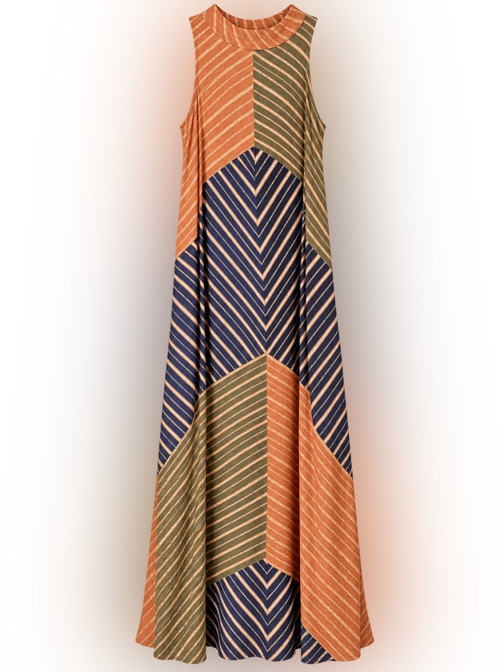 FARM Rio Striped Chevron Maxi Dress in Rust, Navy & Olive - Picture 5 of 9